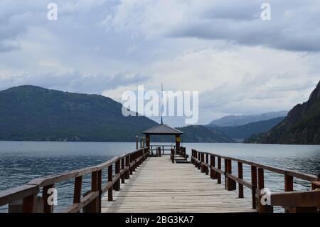 A Deserted Jetty on a Patagonian Lake Stock Photo