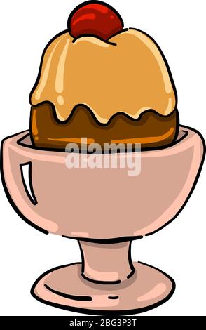 Cherry cake in pot, illustration, vector on white background Stock Vector