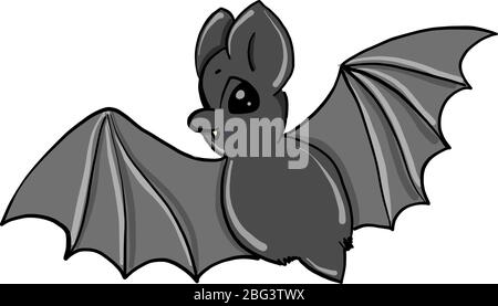 Grey bat with eyes, illustration, vector on white background Stock Vector