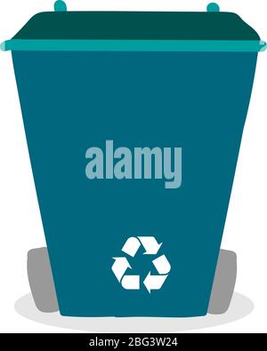 Blue trash can, illustration, vector on white background Stock Vector