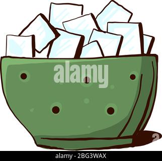 Sugar in green bowl, illustration, vector on white background Stock Vector