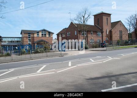 Brick 1960s Church Architecture Catholic Church of St. Bernadette, 160 Long Lane, Hillingdon, Uxbridge UB10 0EH by T. G. B. Scott Stock Photo