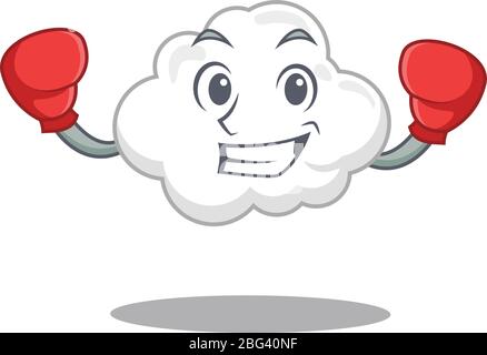 A sporty boxing athlete mascot design of white cloud with red boxing gloves Stock Vector