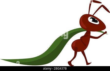 Ant with green leaf, illustration, vector on white background Stock Vector
