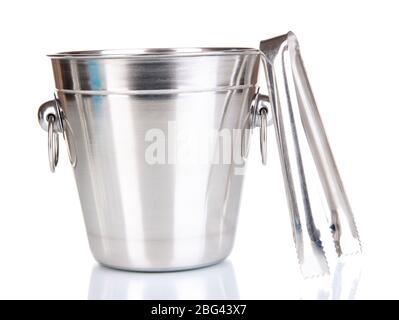 Metal ice bucket isolated on white Stock Photo