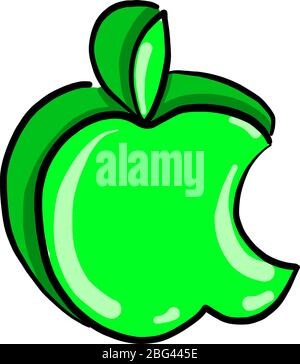 Green apple bitten, illustration, vector on white background Stock Vector