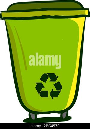 Green recycle bin, illustration, vector on white background Stock Vector