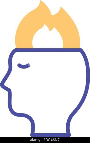 profile with flame mental health line style icon Stock Vector