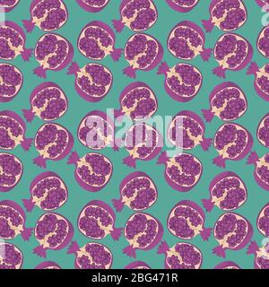 Pomegranate pattern, illustration, vector on white background Stock Vector