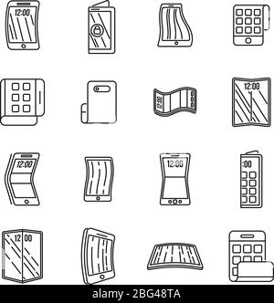 Gadget flexible screen icons set. Outline set of gadget flexible screen vector icons for web design isolated on white background Stock Vector