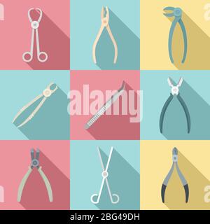 Forceps icons set. Flat set of forceps vector icons for web design Stock Vector