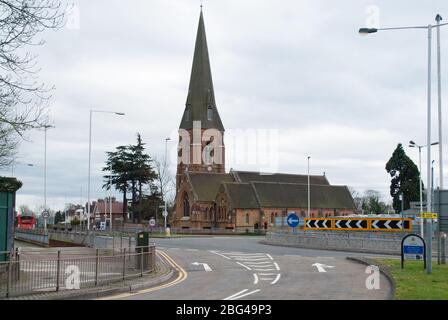 Victorian Red Brick Roundabout St. Andrews Church, Hillingdon Road, Uxbridge UB10 by Sir George Gilbert Scott Stock Photo