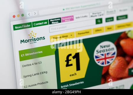 Close up detail of the home page for supermarket Morrisons Stock Photo