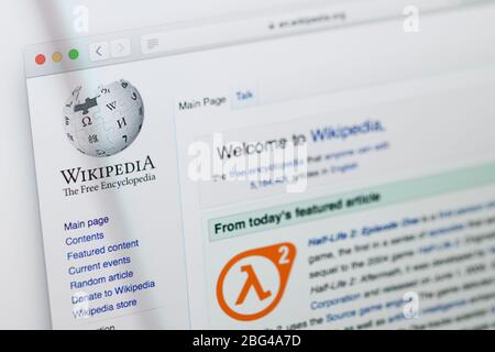 Close up detail of the home page for online encyclopaedia Wikipedia Stock Photo