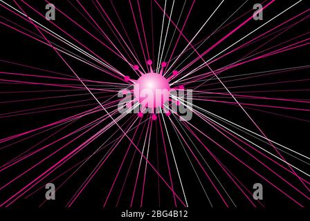 Vector graphics of a bright virus on a dark background. A poster with the coronavirus. Stock Vector