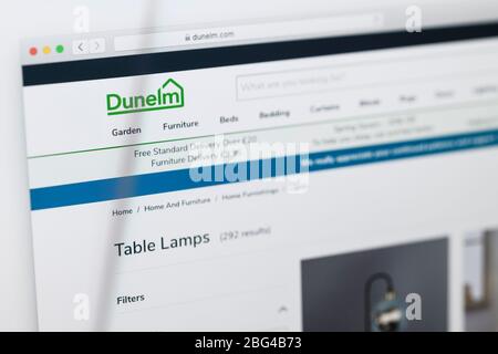 Close up detail of the home page for home furnishings company Dunelm on a computer screen Stock Photo