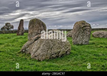 Long Meg/Long Meg and her Daughters, standing stone and stone circle, Cumbria UK Stock Photo