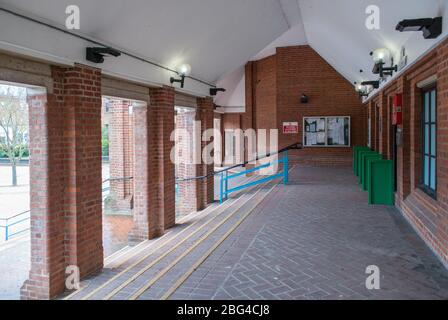 1970s Neo Vernacular Architecture Red Brick Tiles Forms Hillingdon Civic Centre, High Street, Uxbridge UB8 1UW by Andrew Derbyshire Stock Photo