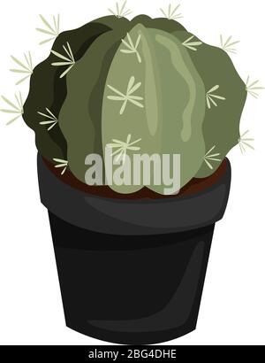 Cactus in black pot, illustration, vector on white background Stock Vector