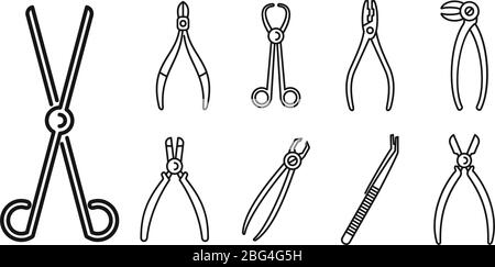 Clinic forceps icons set. Outline set of clinic forceps vector icons for web design isolated on white background Stock Vector