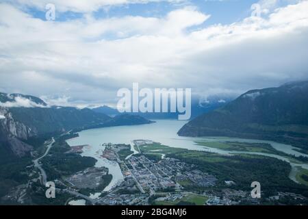Aerial View of Downtown Squamish Looking South Stock Photo