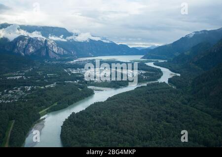 Aerial View of The Town of Squamish Looking South Stock Photo