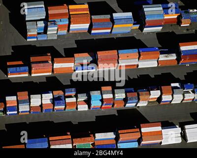 Aerial images of stacked containers at Reykjavik port Stock Photo