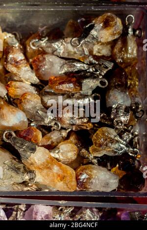 citrine semigem stone as geological mineral rock geode crystals Stock Photo