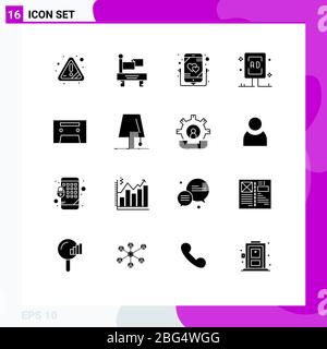 Group of 16 Modern Solid Glyphs Set for audiotape, commercial, love, campaign, billboard Editable Vector Design Elements Stock Vector