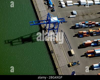 Aerial shot of container terminal in the port of Reykjavik Stock Photo