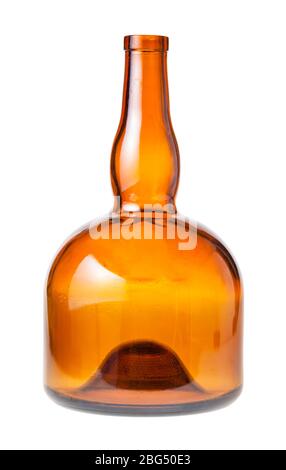 empty wide brown liquor bottle isolated on white background Stock Photo