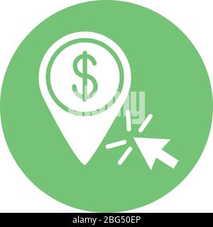 coin dollar with pin location block style icon Stock Vector