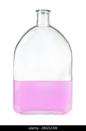 solution of pink watercolour in water in glass flask isolated on white background Stock Photo