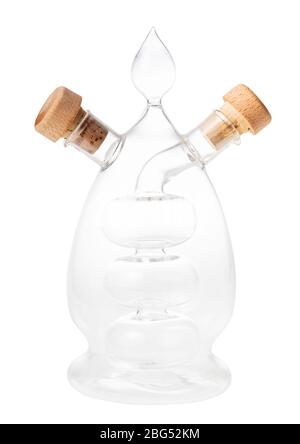 empty closed glass Oil and Vinegar Dispenser isolated on white background Stock Photo