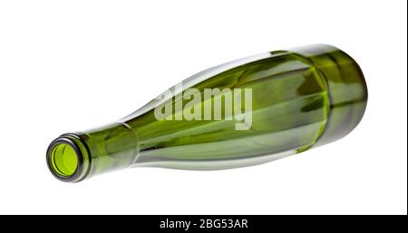 lying empty faceted green wine bottle isolated on white background Stock Photo