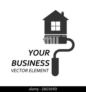 Vector logo of a paint roller and a house. Template for websites and apps. Flat design isolated on white background Stock Vector