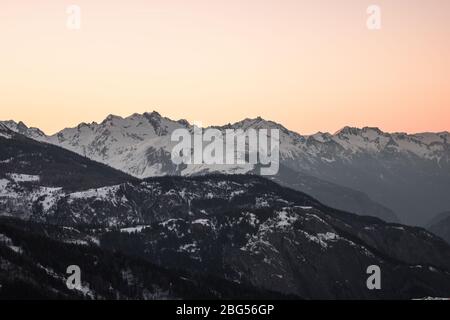 Sunrise above the French Alps, valloire, Alps, France Stock Photo