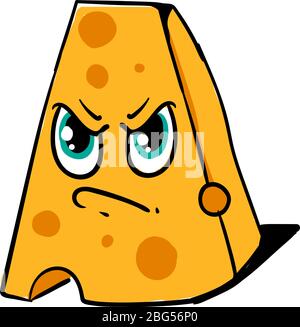 Angry cheese, illustration, vector on white background Stock Vector