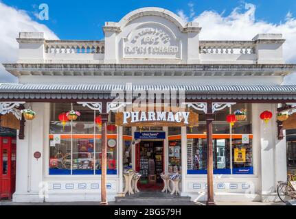 19th century pharmacy on Buckingham Street, the main street in the historic gold mining town of Arrowtown, New Zealand Stock Photo