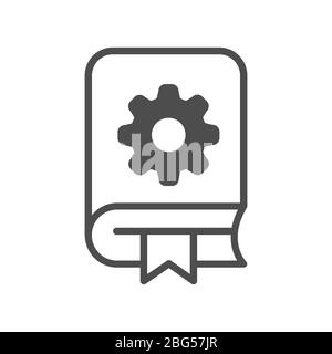 Vector icon of a book with a gear, an instruction or manual symbol. Flat design, empty outline isolated on white background Stock Vector