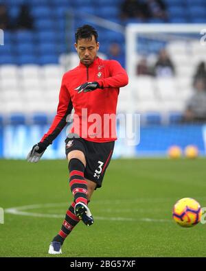 CARDIFF, WALES Maya Yoshida of Southampton warms up prior to the ...