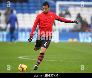 CARDIFF, WALES Maya Yoshida of Southampton warms up prior to the ...