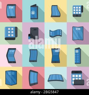 Flexible screen icons set. Flat set of flexible screen vector icons for web design Stock Vector