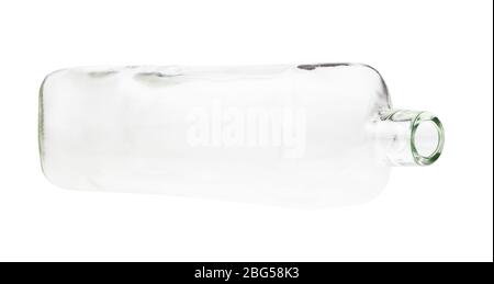 lying empty clear whiskey bottle isolated on white background Stock Photo