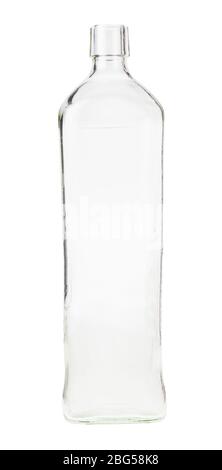 empty clear whiskey bottle isolated on white background Stock Photo