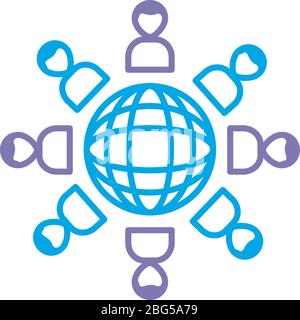 group of figures humans around the world line style Stock Vector