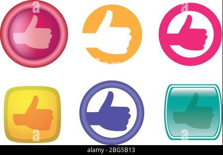 Vector illustration of hands with thumb up gesture as web buttons and icons in different designs Stock Vector
