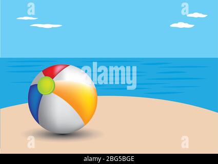 Vector illustration of a beach ball on a beach. Stock Vector