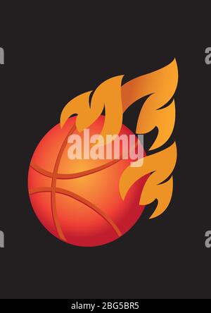 Vector illustration basket ball with stylized orange flame isolated on black background Stock Vector