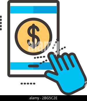 coin dollar in smartphone line and fill style icon Stock Vector